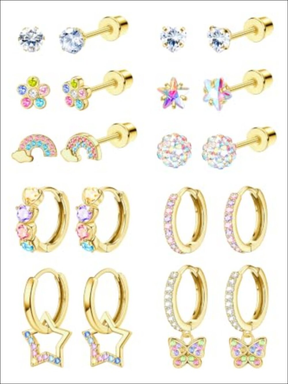 Hypoallergenic Surgical Steel Screw Back Stud Hoop Earrings Set